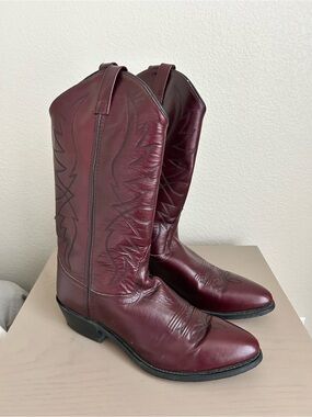Old West Burgundy Leather Cowboy Boots
